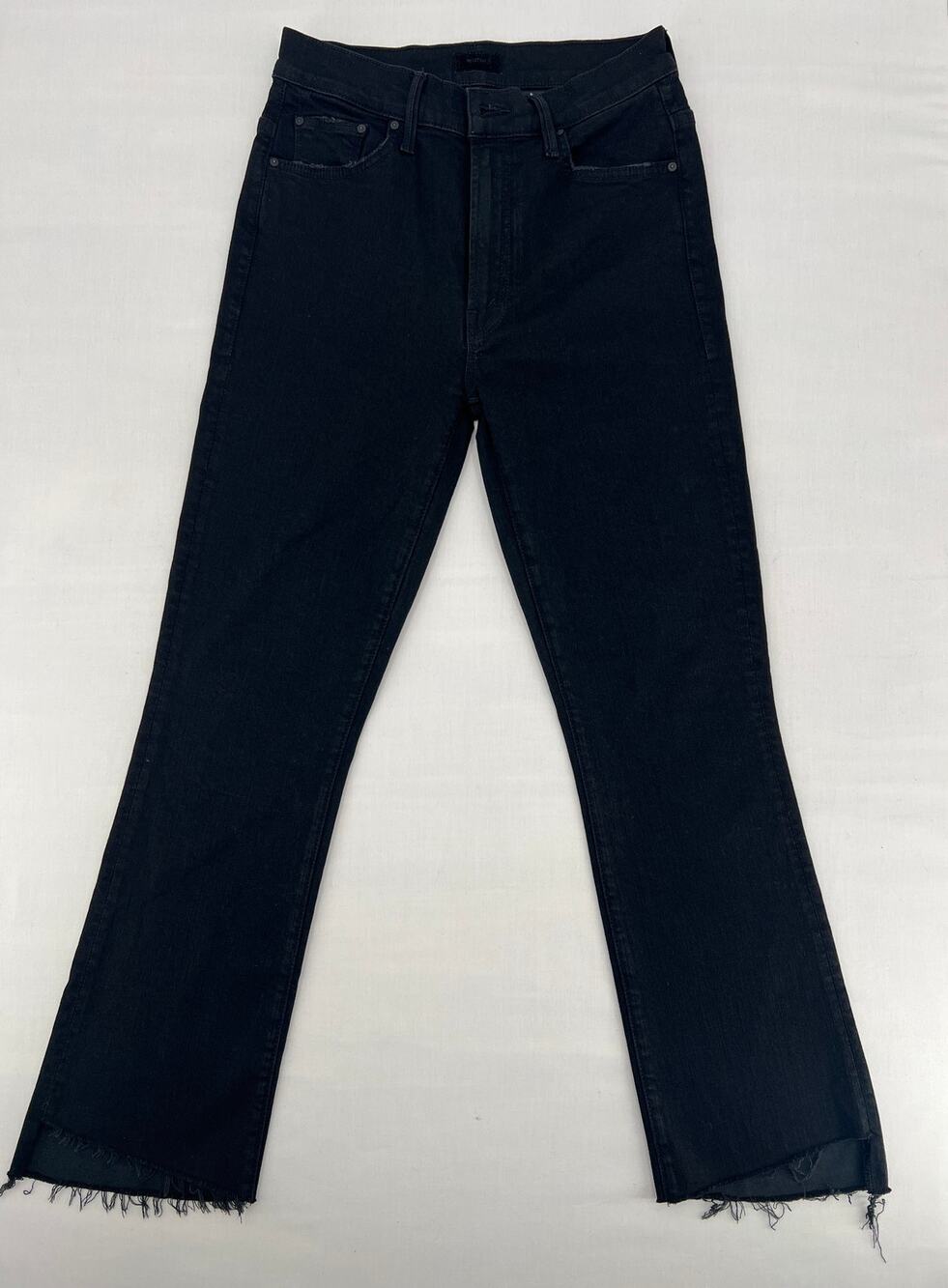 Mother The Insider Crop Step Fray Jeans Black Size 26 Raw Hem Cropped Flare
